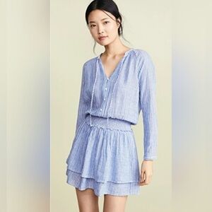RAILS Jasmine Azure Stripe Linen Long Sleeve Blouson Mini Dress EUC Size Small